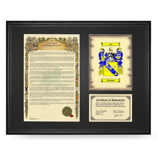 Scotson Framed Surname History and Coat of Arms - Black