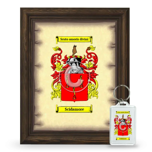 Scidamore Framed Coat of Arms and Keychain - Brown