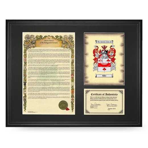 Siler Framed Surname History and Coat of Arms - Black