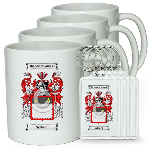 Sylliach Set of 4 Coffee Mugs and Keychains