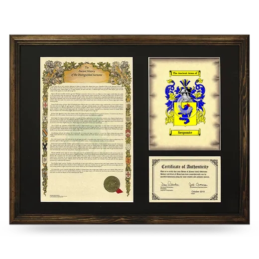 Serponte Framed Surname History and Coat of Arms - Brown