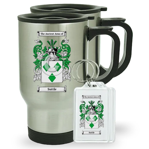 Suttle Pair of Travel Mugs and pair of Keychains