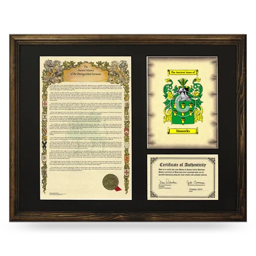 Sinnocks Framed Surname History and Coat of Arms - Brown