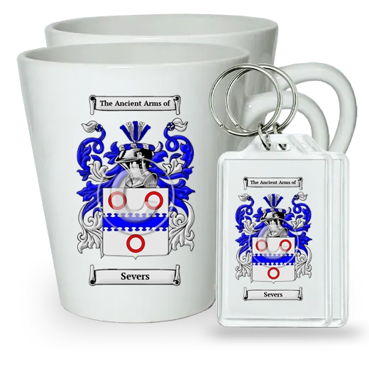 Severs Pair of Latte Mugs and Pair of Keychains