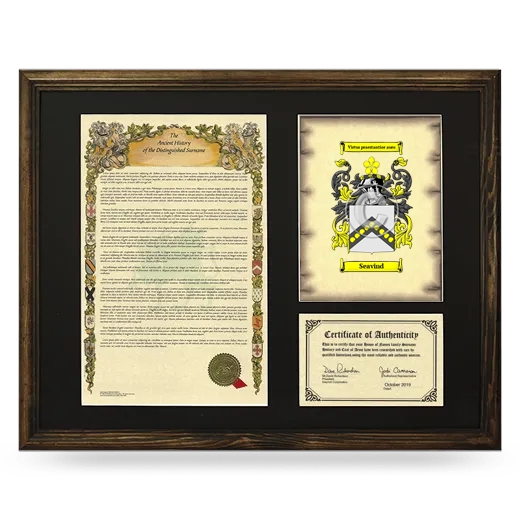 Seavind Framed Surname History and Coat of Arms - Brown