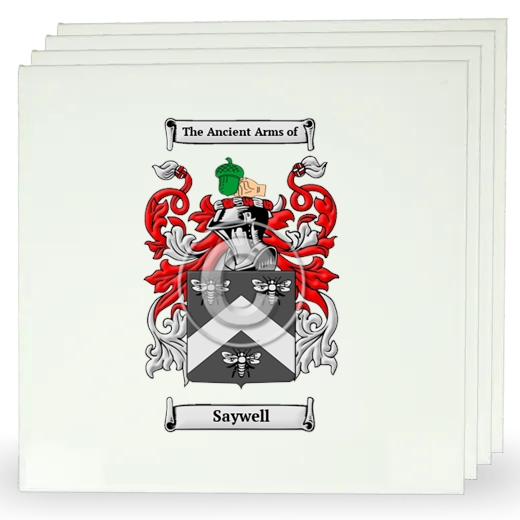 Saywell Set of Four Large Tiles with Coat of Arms