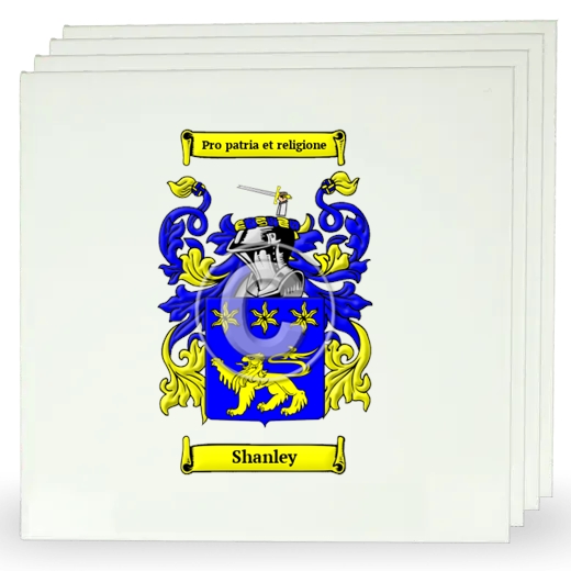 Shanley Set of Four Large Tiles with Coat of Arms