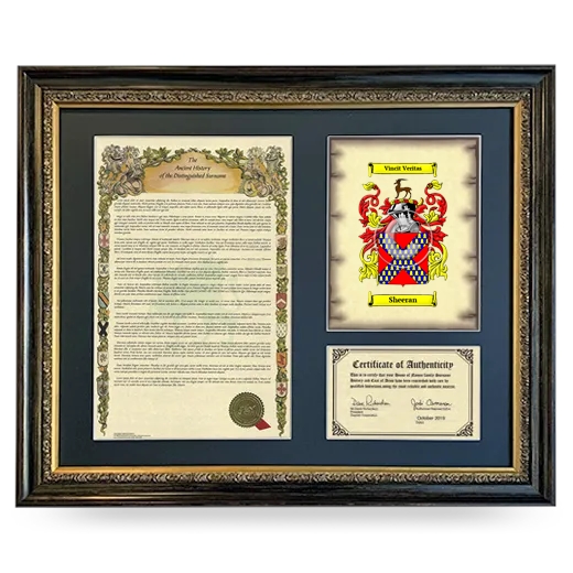 Sheeran Framed Surname History and Coat of Arms- Heirloom