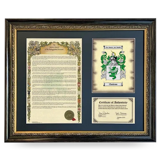 Chairom Framed Surname History and Coat of Arms- Heirloom