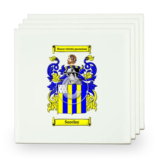 Surelay Set of Four Small Tiles with Coat of Arms