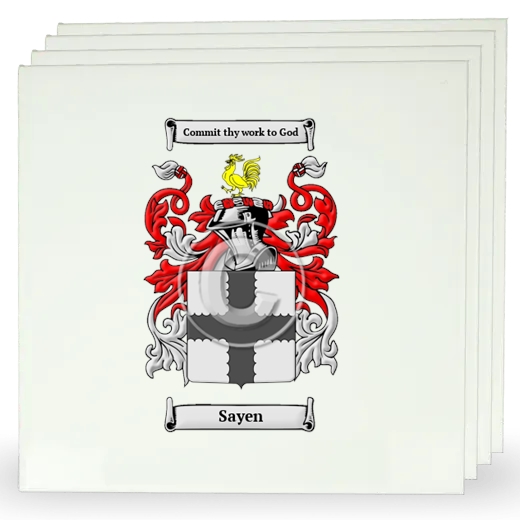 Sayen Set of Four Large Tiles with Coat of Arms