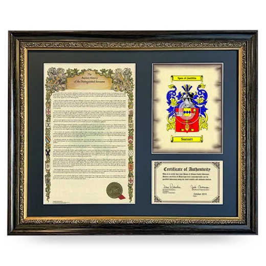 Surratt Framed Surname History and Coat of Arms- Heirloom