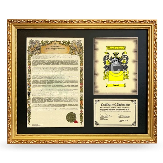 Scerri Framed Surname History and Coat of Arms- Gold