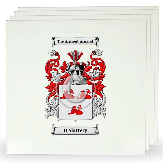 O'Slattery Set of Four Large Tiles with Coat of Arms