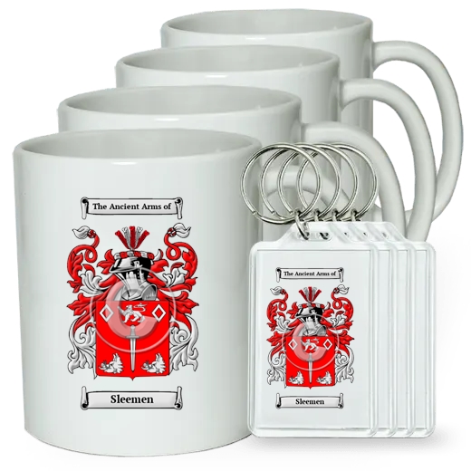 Sleemen Set of 4 Coffee Mugs and Keychains