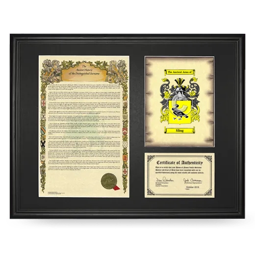 Sling Framed Surname History and Coat of Arms - Black