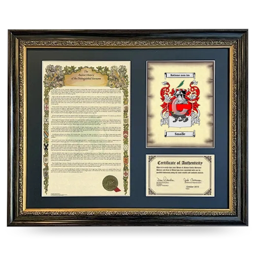 Smalle Framed Surname History and Coat of Arms- Heirloom