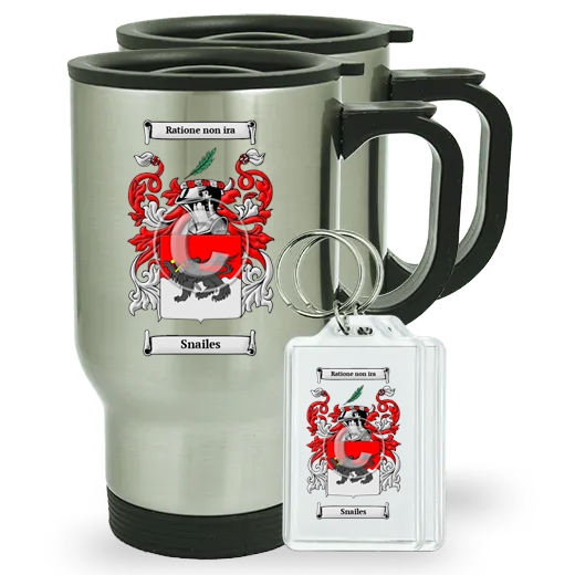 Snailes Pair of Travel Mugs and pair of Keychains