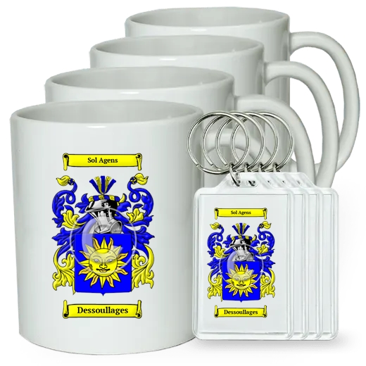 Dessoullages Set of 4 Coffee Mugs and Keychains