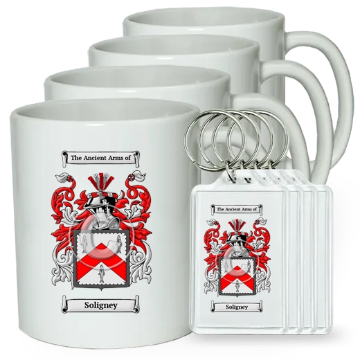 Soligney Set of 4 Coffee Mugs and Keychains