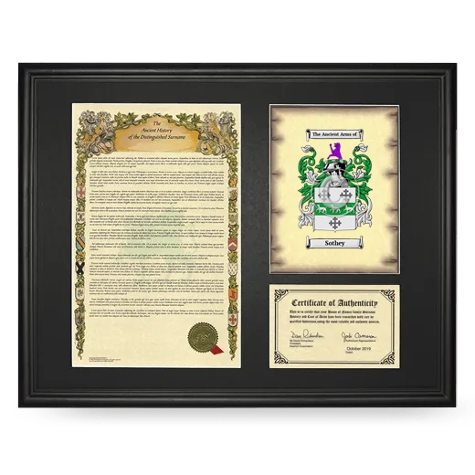 Sothey Framed Surname History and Coat of Arms - Black