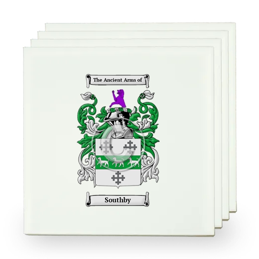 Southby Set of Four Small Tiles with Coat of Arms