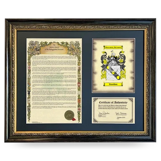 Stawben Framed Surname History and Coat of Arms- Heirloom
