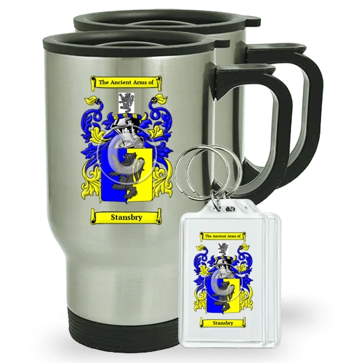 Stansbry Pair of Travel Mugs and pair of Keychains