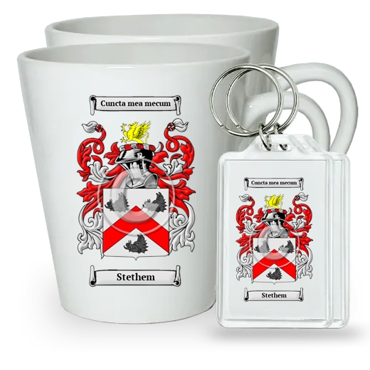 Stethem Pair of Latte Mugs and Pair of Keychains