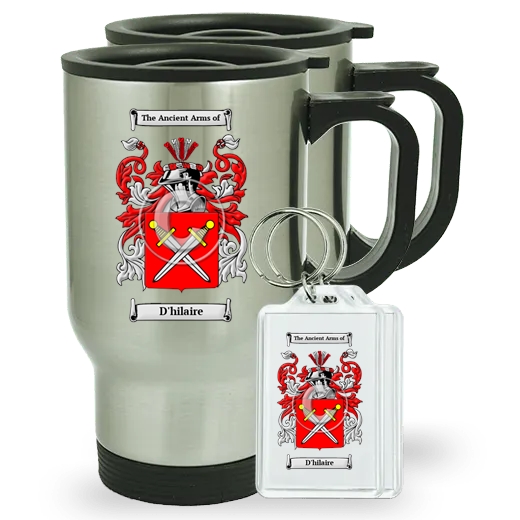 D'hilaire Pair of Travel Mugs and pair of Keychains