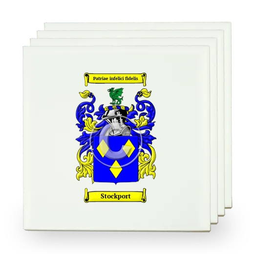 Stockport Set of Four Small Tiles with Coat of Arms