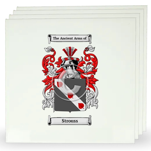 Strouss Set of Four Large Tiles with Coat of Arms