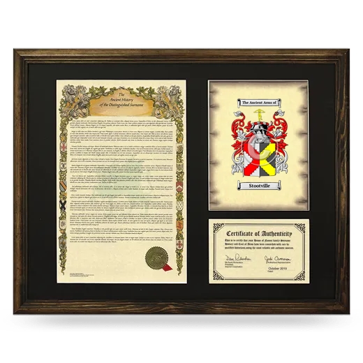 Stootville Framed Surname History and Coat of Arms - Brown