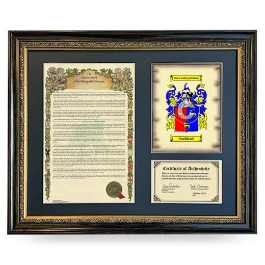 Suckland Framed Surname History and Coat of Arms- Heirloom
