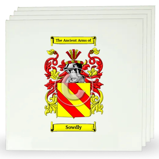 Sowdly Set of Four Large Tiles with Coat of Arms