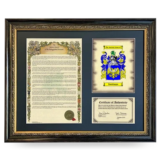 Swettmyn Framed Surname History and Coat of Arms- Heirloom