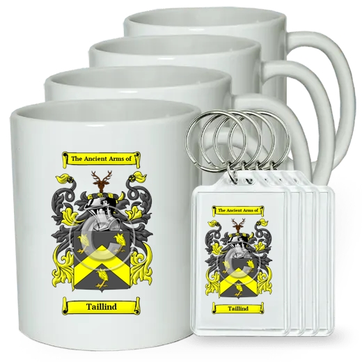 Taillind Set of 4 Coffee Mugs and Keychains