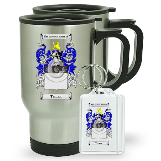 Tennor Pair of Travel Mugs and pair of Keychains