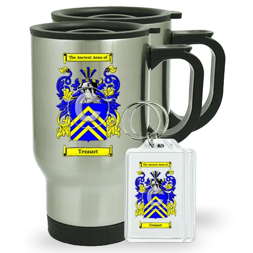 Tennart Pair of Travel Mugs and pair of Keychains