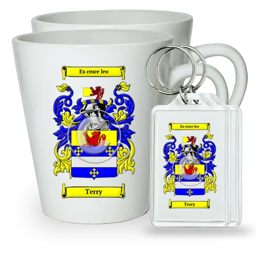 Terry Pair of Latte Mugs and Pair of Keychains