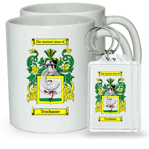 Teschnore Pair of Coffee Mugs and Pair of Keychains