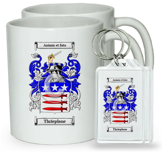 Thrieplane Pair of Coffee Mugs and Pair of Keychains