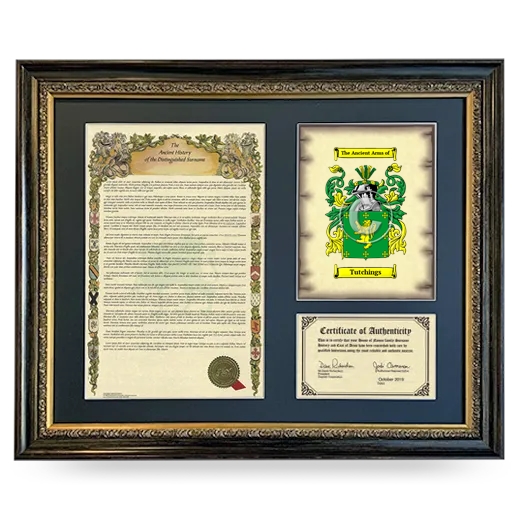 Tutchings Framed Surname History and Coat of Arms- Heirloom