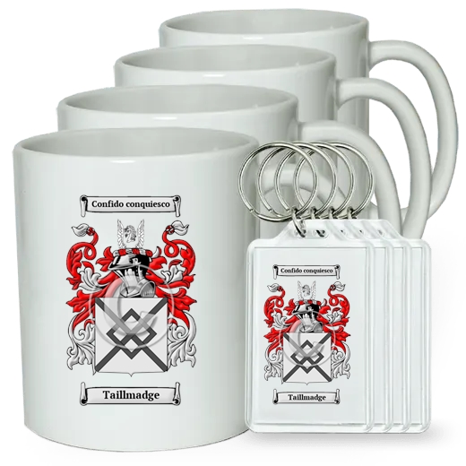 Taillmadge Set of 4 Coffee Mugs and Keychains