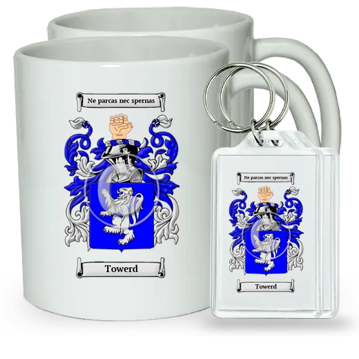 Towerd Pair of Coffee Mugs and Pair of Keychains