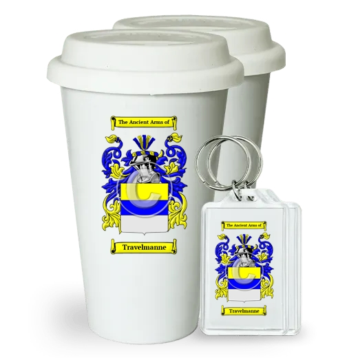 Travelmanne Pair of Ceramic Tumblers with Lids and Keychains