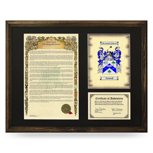 Tretwell Framed Surname History and Coat of Arms - Brown