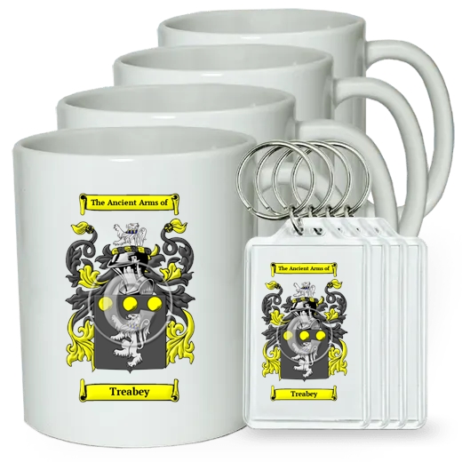 Treabey Set of 4 Coffee Mugs and Keychains
