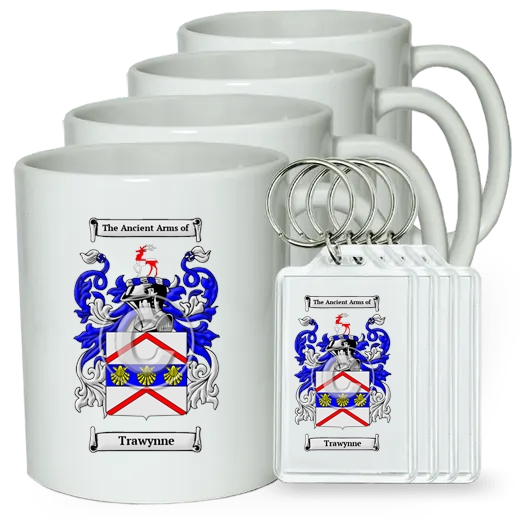 Trawynne Set of 4 Coffee Mugs and Keychains