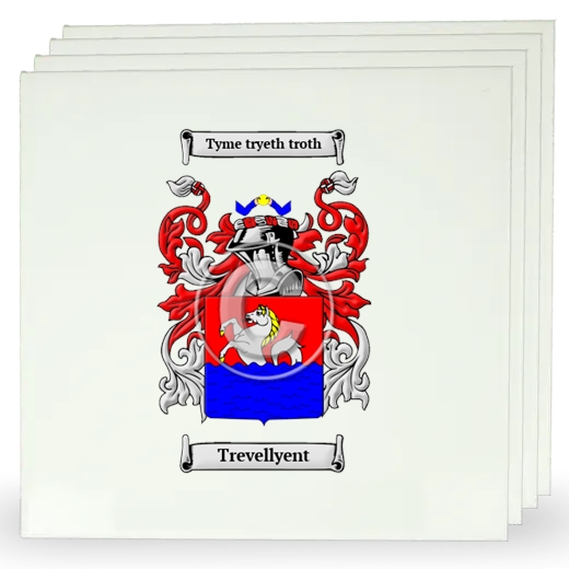 Trevellyent Set of Four Large Tiles with Coat of Arms